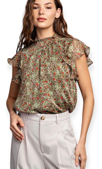 Amerie Floral Ruffle Short Sleeve Top