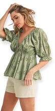 Load image into Gallery viewer, Jade Eyelet Embroidered Top- Sage
