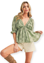 Load image into Gallery viewer, Jade Eyelet Embroidered Top- Sage

