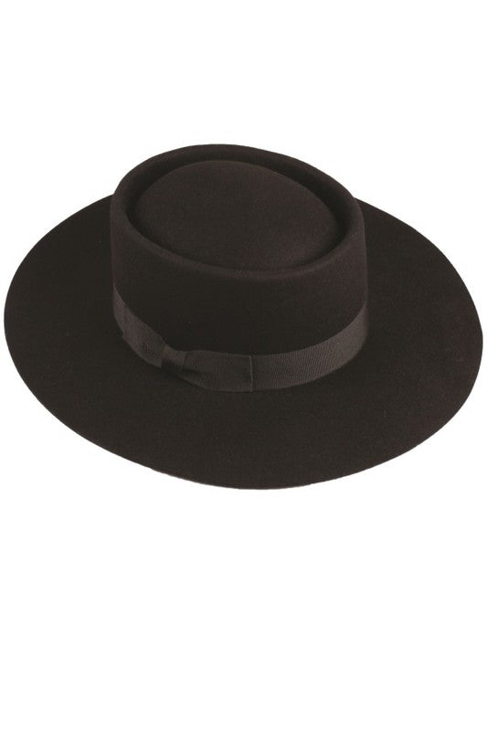 Stiff Wide Brim Boater Hat - Black