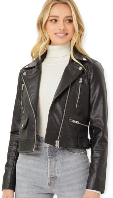 Faux Leather Cropped Moto Jacket