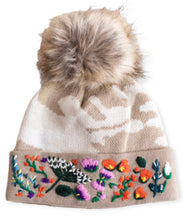 Load image into Gallery viewer, Tan Camo w/ Floral Pattern Cuff Pom Beanie
