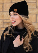 Load image into Gallery viewer, Black Fleece Lined Knit Beanie
