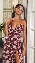 Load image into Gallery viewer, Burgundy Lace Back Slit Maxi Dress
