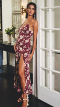 Load image into Gallery viewer, Burgundy Lace Back Slit Maxi Dress
