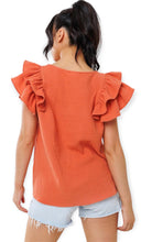 Load image into Gallery viewer, Dahlia&#39;s Ruffled Short Sleeve Blouse- Rust
