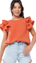Load image into Gallery viewer, Dahlia&#39;s Ruffled Short Sleeve Blouse- Rust
