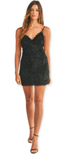 Load image into Gallery viewer, Gia&#39;s Feather Mini Dress- Black
