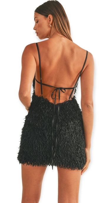 Gia's Feather Mini Dress- Black