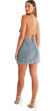 Load image into Gallery viewer, Gia&#39;s Feather Mini Dress- Blue
