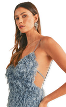 Load image into Gallery viewer, Gia&#39;s Feather Mini Dress- Blue
