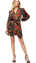 Load image into Gallery viewer, April&#39;s Black Floral Satin Wrap Dress
