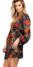 Load image into Gallery viewer, April&#39;s Black Floral Satin Wrap Dress
