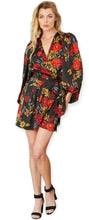 Load image into Gallery viewer, April&#39;s Black Floral Satin Wrap Dress
