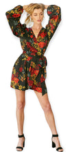 Load image into Gallery viewer, April&#39;s Black Floral Satin Wrap Dress
