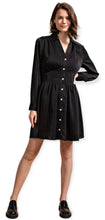 Load image into Gallery viewer, Ruby”s Satin Dress With Jeweled Buttons- Black
