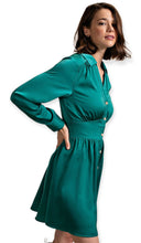 Load image into Gallery viewer, Ruby”s Satin Dress With Jeweled Buttons- Jade
