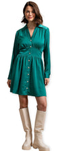 Load image into Gallery viewer, Ruby”s Satin Dress With Jeweled Buttons- Jade
