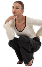 Load image into Gallery viewer, Tory&#39;s Ribbed Knit Long Sleeve Top- Ivory
