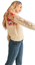 Load image into Gallery viewer, Floral Ribbed Mock Neck Sweater With Lace- Ivory
