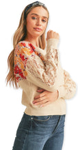 Load image into Gallery viewer, Floral Ribbed Mock Neck Sweater With Lace- Ivory
