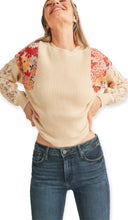 Load image into Gallery viewer, Floral Ribbed Mock Neck Sweater With Lace- Ivory
