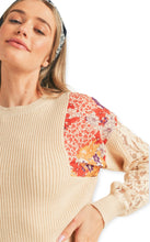 Load image into Gallery viewer, Floral Ribbed Mock Neck Sweater With Lace- Ivory
