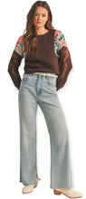 Load image into Gallery viewer, Floral Ribbed Mock Neck Sweater With Lace- Brown
