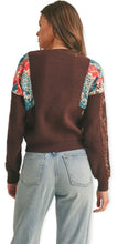 Load image into Gallery viewer, Floral Ribbed Mock Neck Sweater With Lace- Brown
