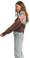 Load image into Gallery viewer, Floral Ribbed Mock Neck Sweater With Lace- Brown
