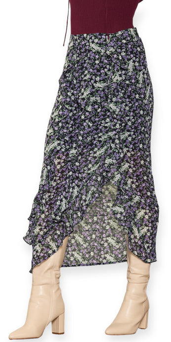 Dreamy Ruffle Detail Slit Midi Skirt