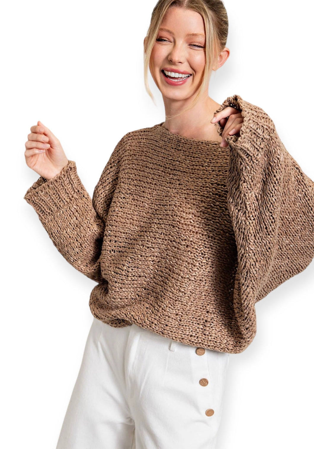 Lily's Loose Fit Knit Sweater Top- Mocha