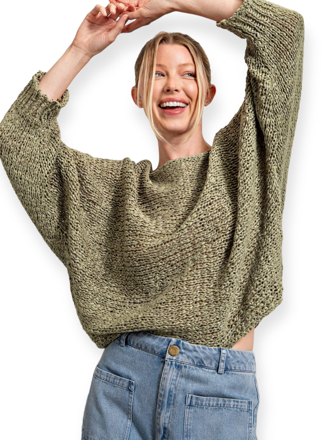 Lily's Loose Fit Knit Sweater Top- Sage