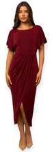 Load image into Gallery viewer, April&#39;s Burgundy Short Sleeve Twisted-Front Midi Dress
