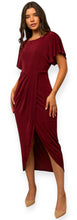 Load image into Gallery viewer, April&#39;s Burgundy Short Sleeve Twisted-Front Midi Dress
