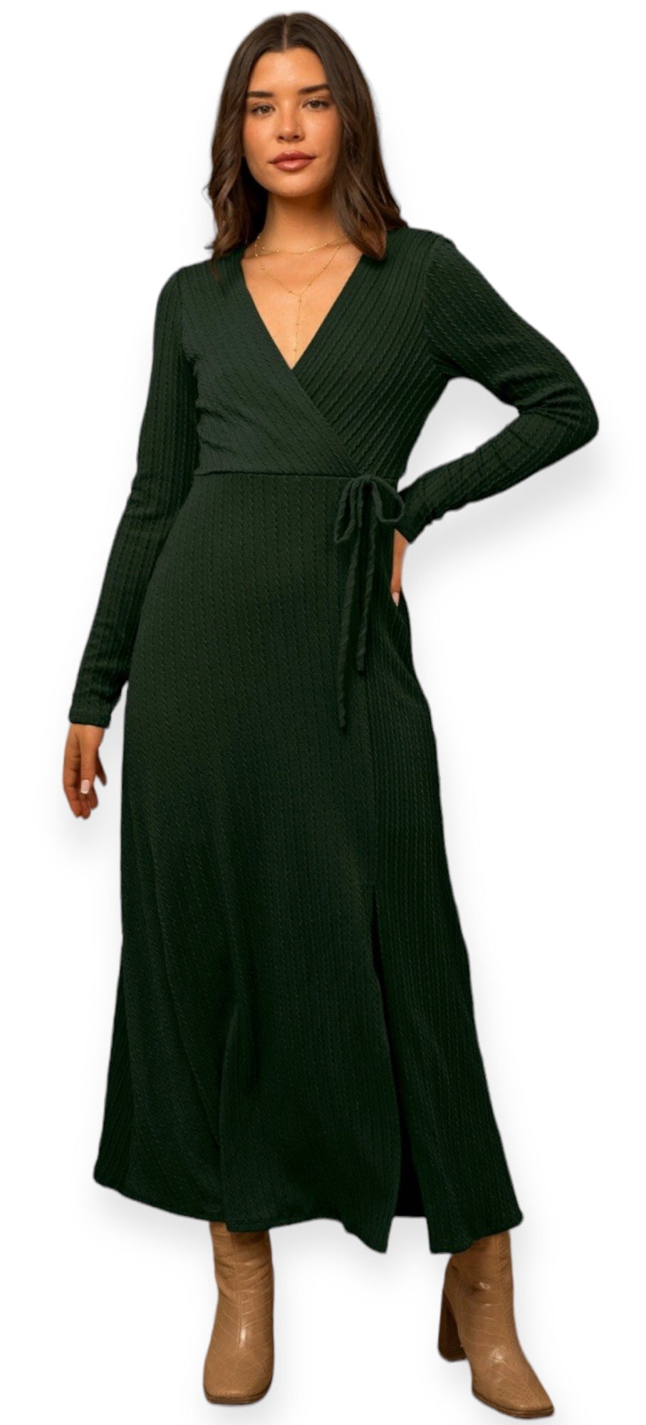 Forest Green Side Slit Sweater Dress