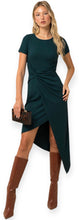 Load image into Gallery viewer, Hannah&#39;s Twist Wrap Midi Dress- Dark Green
