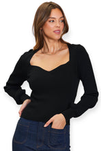 Load image into Gallery viewer, Madison&#39;s Sweetheart Neckline Sweater Top- Black
