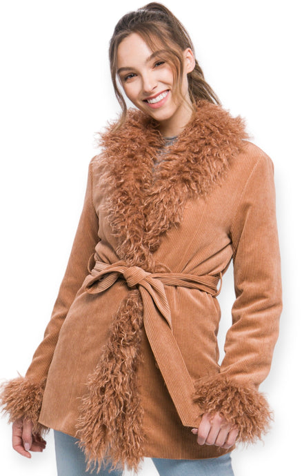 Cypress Corduroy Coat & Fur Lining- Camel