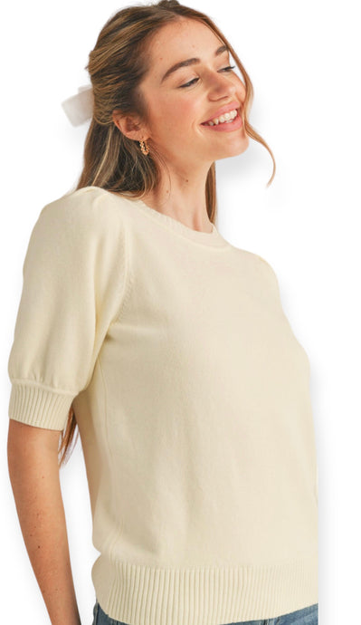 Marie Rosa Puff Sleeve Sweater Top- Ivory