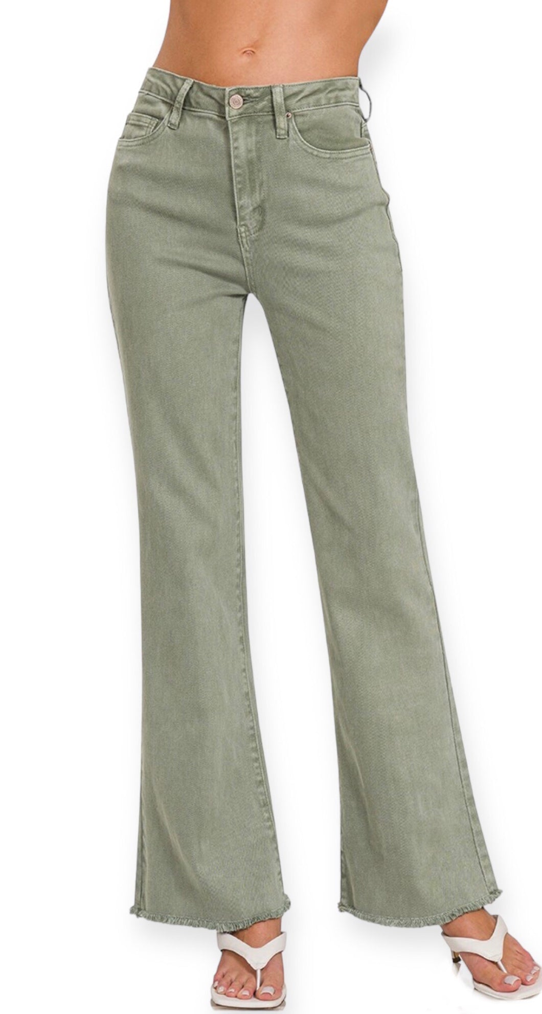 Gianna Straight Wide Pants- Olive