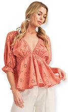 Load image into Gallery viewer, Jade Eyelet Embroidered Top- Coral
