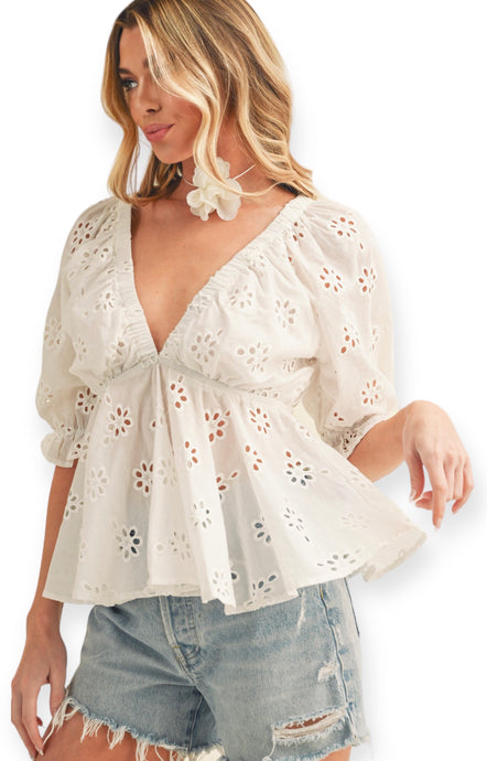 Jade Eyelet Embroidered Top- White