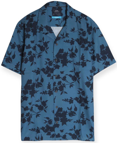 Midnight Blue Floral Silhouette Camp Shirt