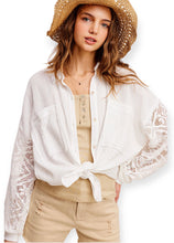 Load image into Gallery viewer, Lotus Crochet Button Down Blouse- White
