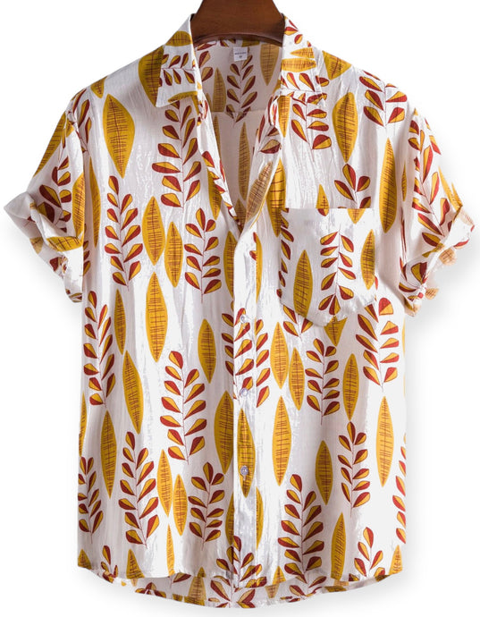 Monterey Gold Leaf Print Camp Shirt
