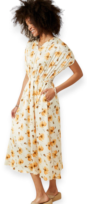 Lily Beige Floral Mid-Length Dress