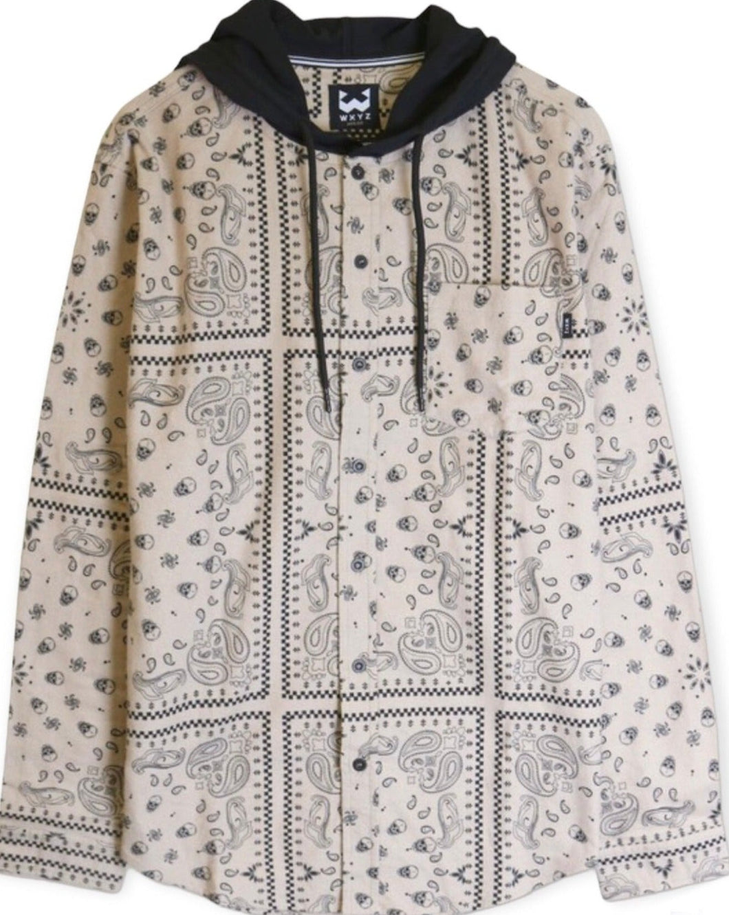 Paisley Print Hooded Shirt-  Sand