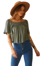Load image into Gallery viewer, Olivia&#39;s Short Frilly Ruffle Sleeve Top- Olive
