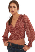 Load image into Gallery viewer, Floral Surplice Neck Long Sleeve Woven Blouse
